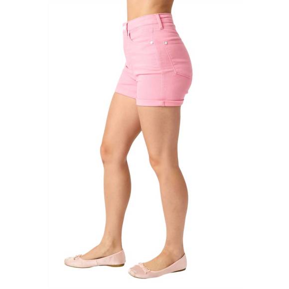 NEW JUDY BLUE high-rise tummy control denim shorts in pink - Picture 3 of 5